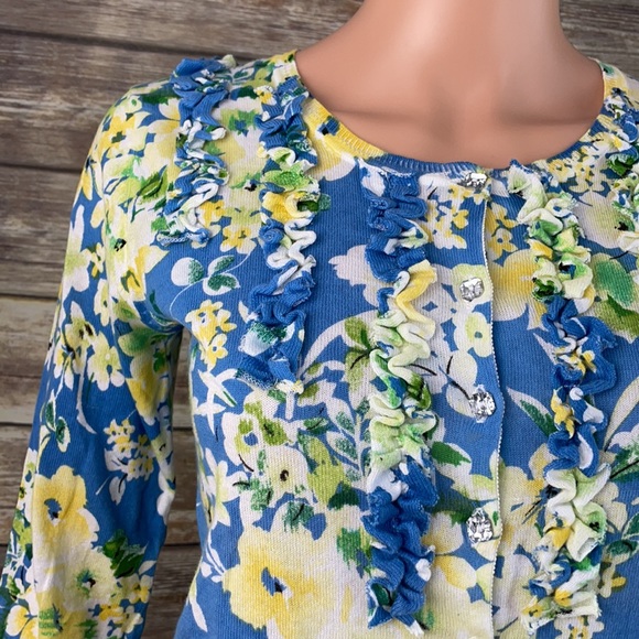 Parfait Blue & Yellow Floral Print Cardigan - Picture 2 of 9